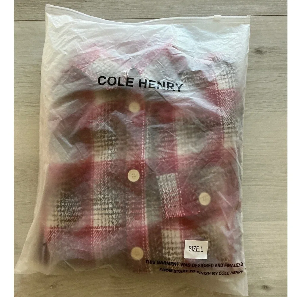 COLE HENRY Red Plaid Flannel Long Sleeve Button Up Shirt Size L New In Packaging - Picture 3 of 4